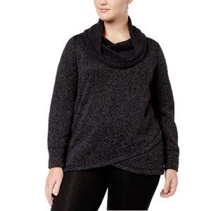 Ideology Plus Size Cowl-Neck Pullover in Noir Marl, Size 1X, Retail $34.50